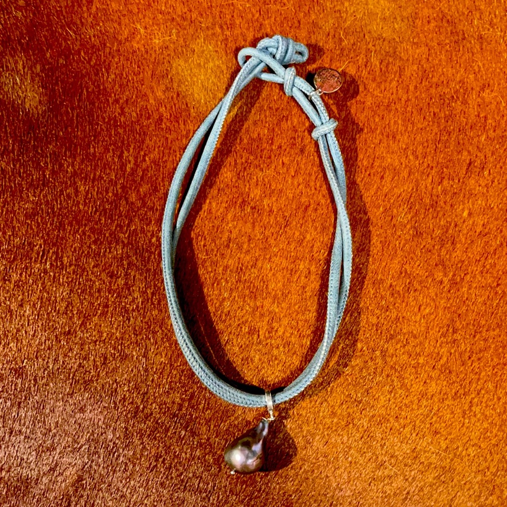 Baroque pearl choker on blue cord. NWOT.